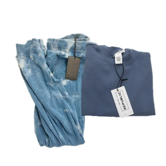 NWT Womens Athleisure Blue 2 Pc Tie Dye Joggers & Sold Color Sweatshirt Sz SML - Picture 1 of 10
